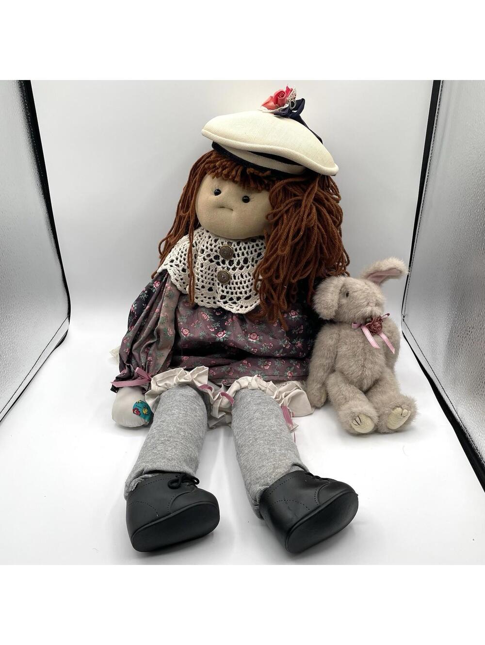 Vintage Cloth Doll – Likely Handcrafted, Resembles Little Souls, Weighted Base